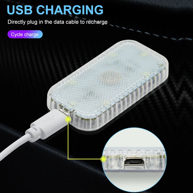 LED táctil mini luz inalámbrica para coche, iluminación interior, auto, techo, lámpara de lectura para puerta, pie, maletero, guantera, carga USB