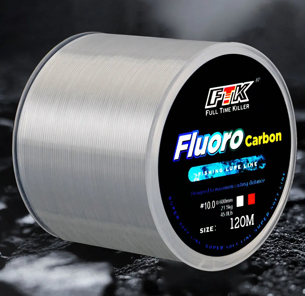 Ligne de pêche à revêtement fluorocarbone, 120m, 0.20mm-0.60mm, en fibre de carbone, fil de leurre, coulant, Japon, 7,15-45lb