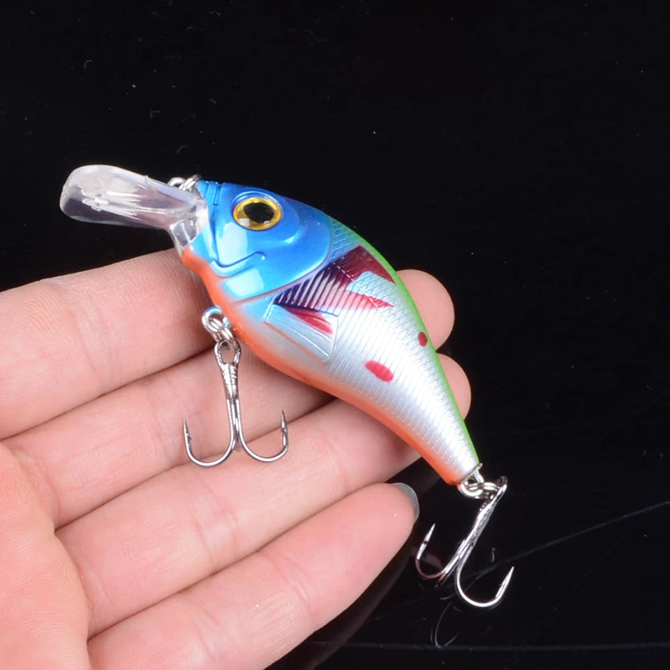 1 pièces 7.5 cm 10.2g dur VIB leurres pêche méné appât triple crochets coulant manivelle Wobblers matériel de pêche 3DEyes