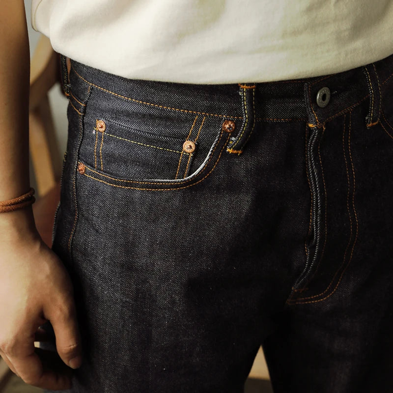 Red Tornado 55501 Jeans para hombre 14oz Vaqueros de orillo rojo crudo