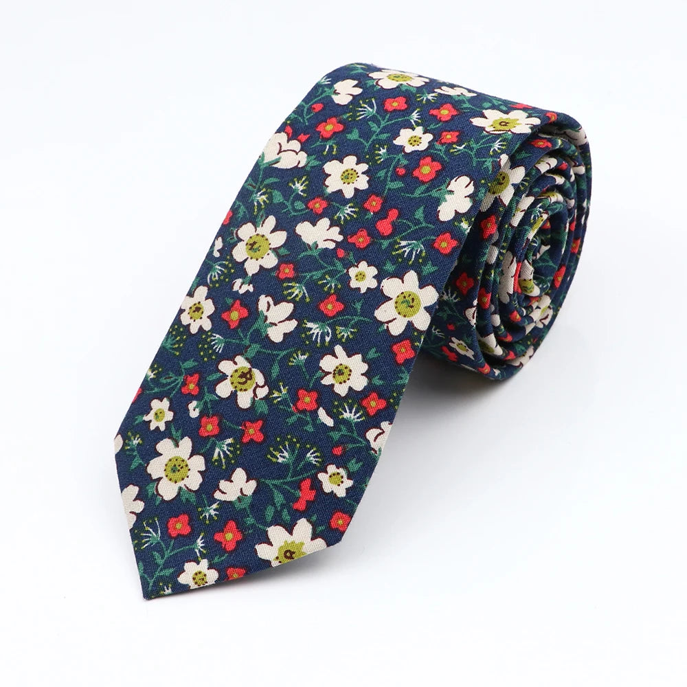 Cravate florale élégante pour hommes et femmes — 100% coton, fleur Paisley, étroite, mariage, décontracté