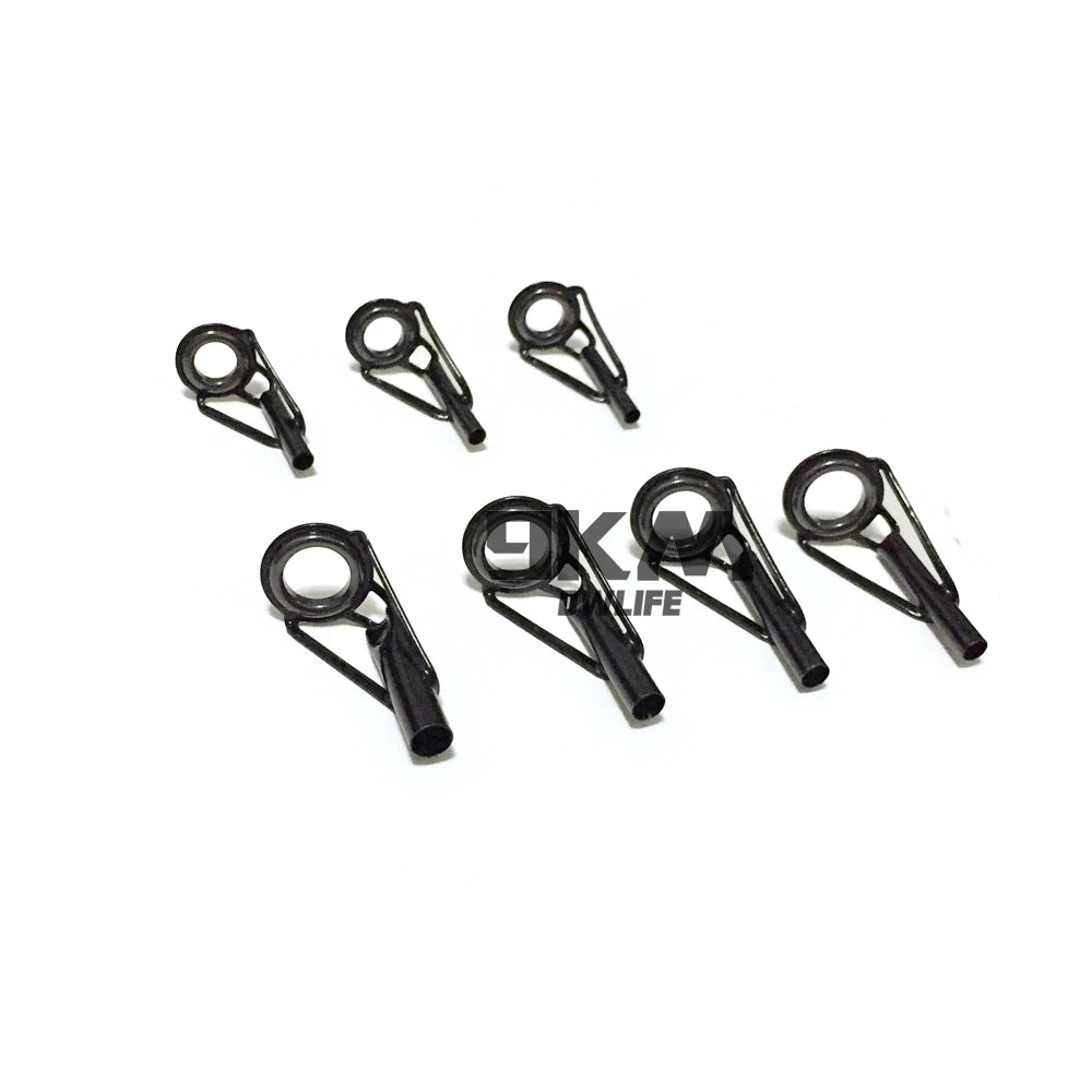 Kit de réparation de Guides de pointe de canne à pêche, 5 pièces, cadres en acier inoxydable, anneaux en céramique, Guide de construction de canne noire, réparation de construction oculaire 6 # ~16 #