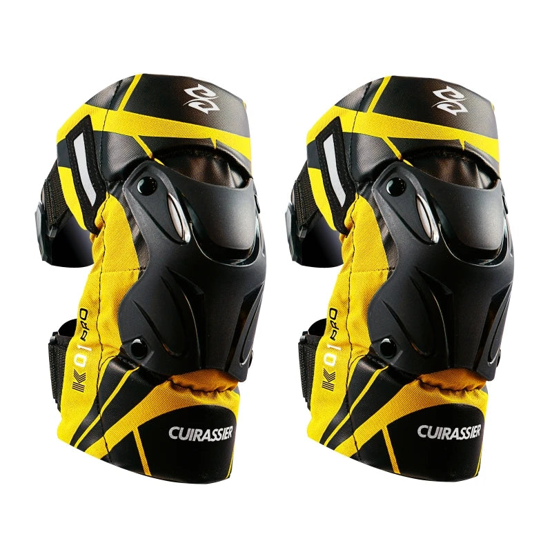 Cuirassier-Genouillères de protection pour motocross, genouillères de moto, protection MX, coussinets de course de coulée de nuit Équipement de moto avec coque renforcée et haute visibilité pour une conduite nocturne