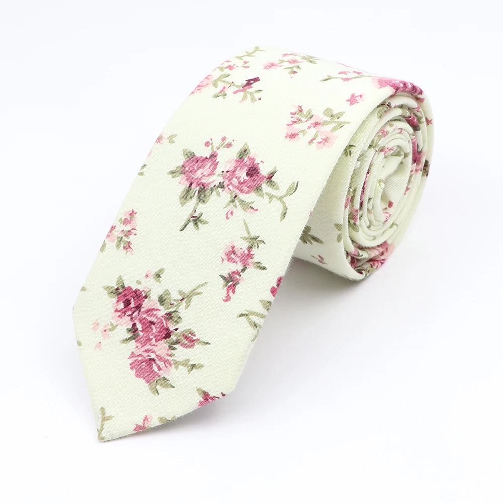 Cravate florale élégante pour hommes et femmes — 100% coton, fleur Paisley, étroite, mariage, décontracté