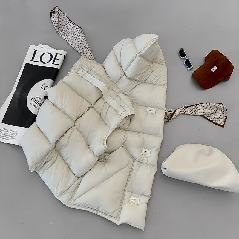 Doudoune Capuche 90% Duvet Canard Blanc Femme — Gilet Décontracté, Hiver 2024