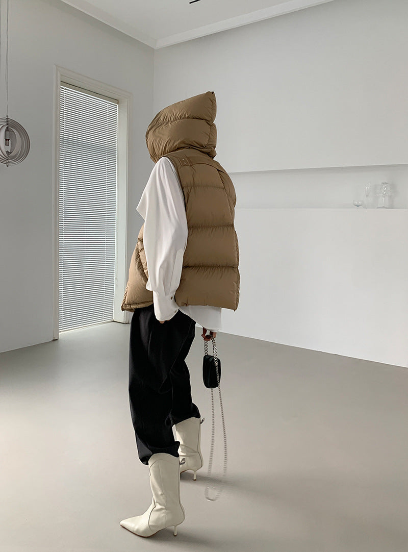 Doudoune Capuche 90% Duvet Canard Blanc Femme — Gilet Décontracté, Hiver 2024