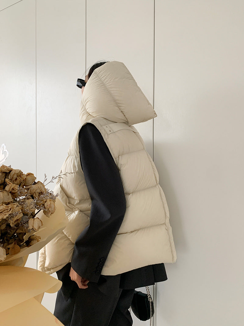 Doudoune Capuche 90% Duvet Canard Blanc Femme — Gilet Décontracté, Hiver 2024