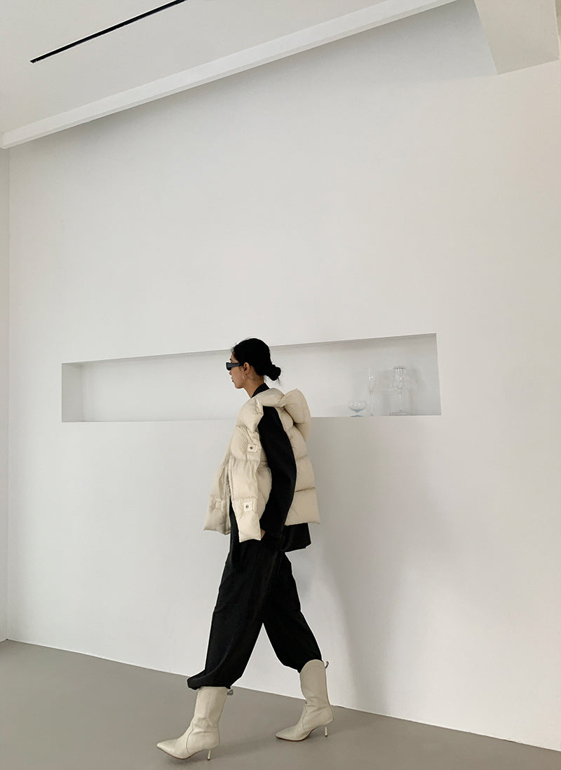 Doudoune Capuche 90% Duvet Canard Blanc Femme — Gilet Décontracté, Hiver 2024