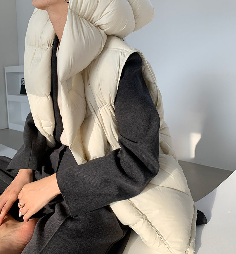 Doudoune Capuche 90% Duvet Canard Blanc Femme — Gilet Décontracté, Hiver 2024