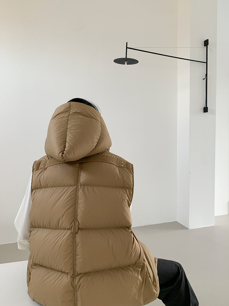 Doudoune Capuche 90% Duvet Canard Blanc Femme — Gilet Décontracté, Hiver 2024