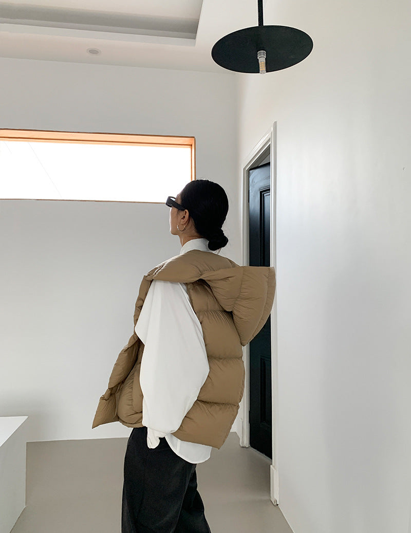 Doudoune Capuche 90% Duvet Canard Blanc Femme — Gilet Décontracté, Hiver 2024