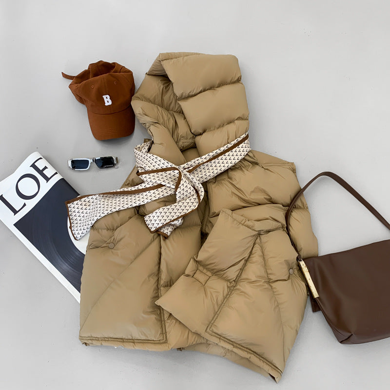 Doudoune Capuche 90% Duvet Canard Blanc Femme — Gilet Décontracté, Hiver 2024