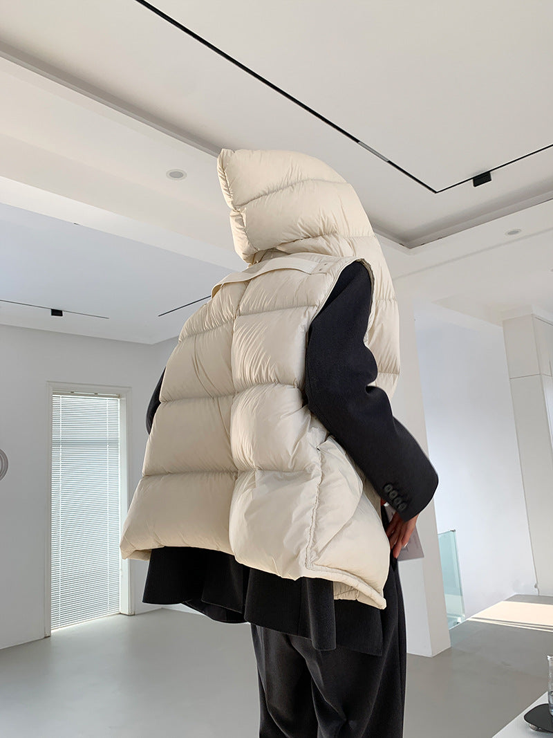 Doudoune Capuche 90% Duvet Canard Blanc Femme — Gilet Décontracté, Hiver 2024