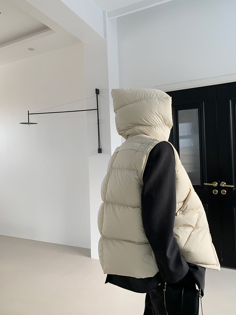 Doudoune Capuche 90% Duvet Canard Blanc Femme — Gilet Décontracté, Hiver 2024