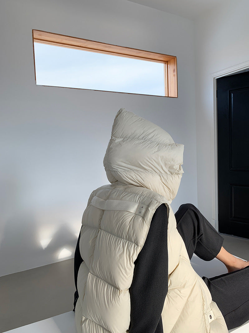Doudoune Capuche 90% Duvet Canard Blanc Femme — Gilet Décontracté, Hiver 2024