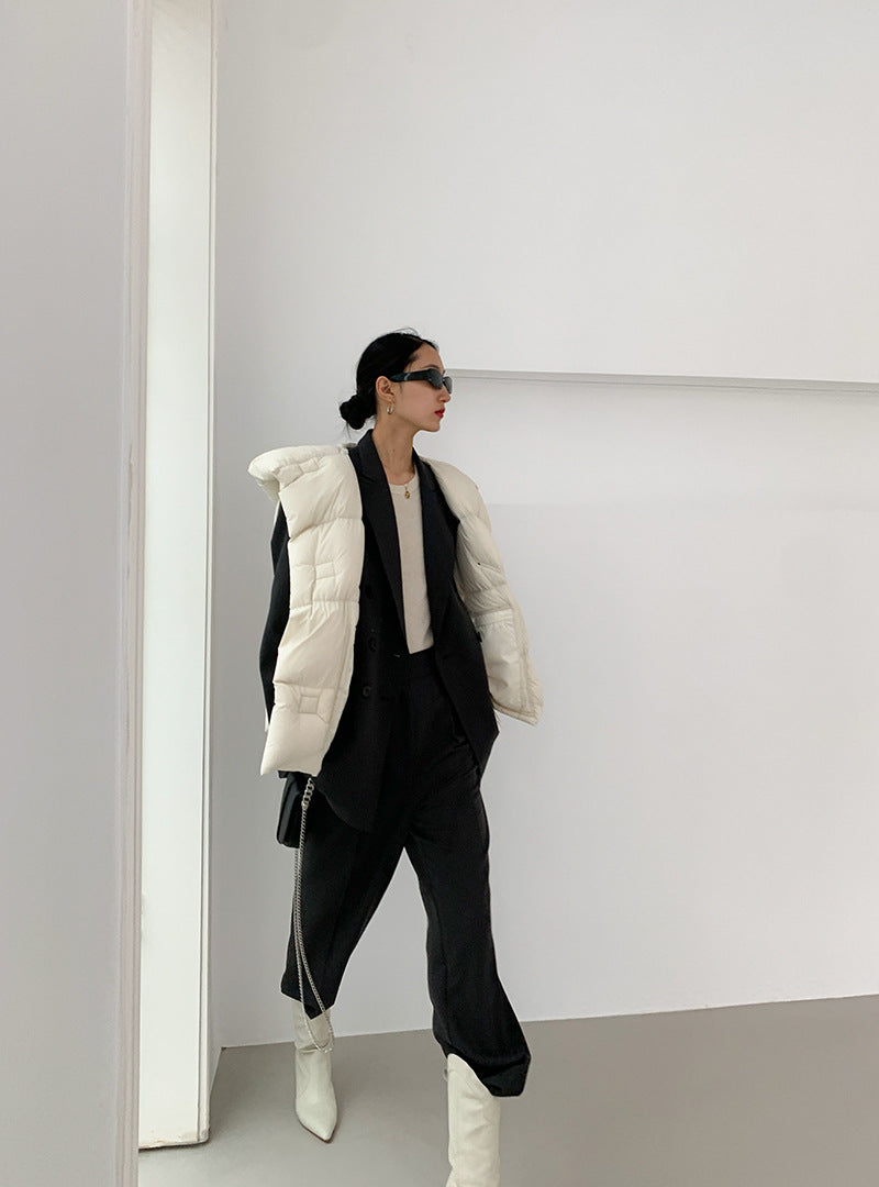 Doudoune Capuche 90% Duvet Canard Blanc Femme — Gilet Décontracté, Hiver 2024