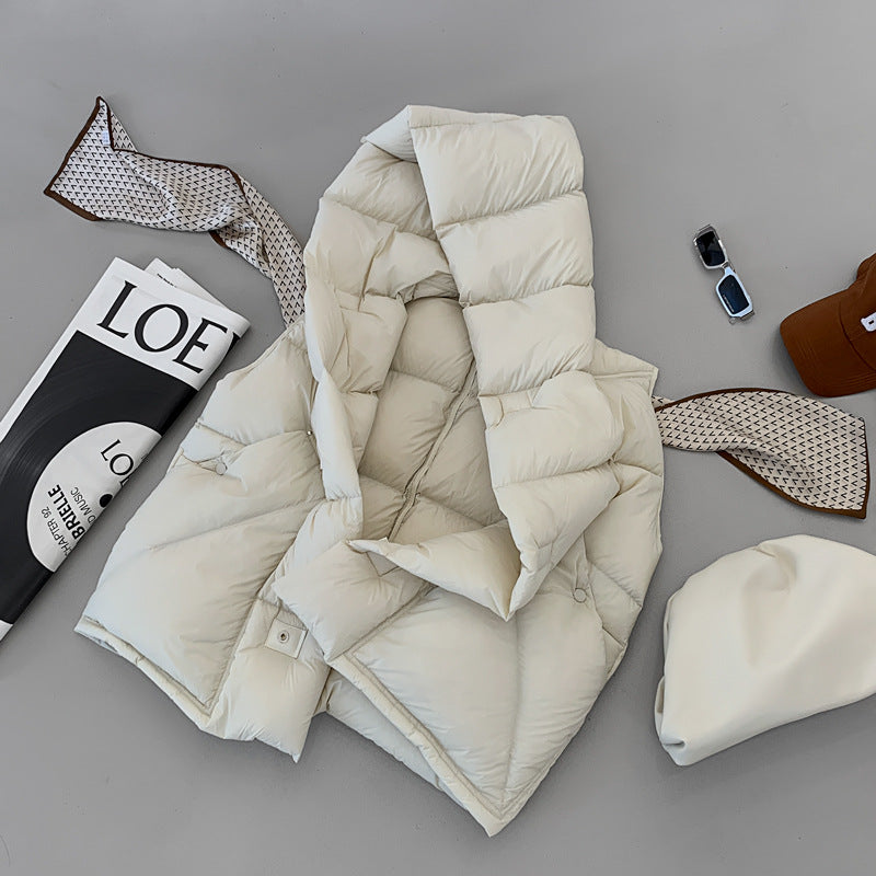 Doudoune Capuche 90% Duvet Canard Blanc Femme — Gilet Décontracté, Hiver 2024