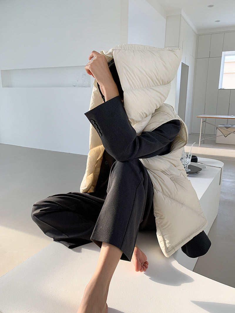 Doudoune Capuche 90% Duvet Canard Blanc Femme — Gilet Décontracté, Hiver 2024