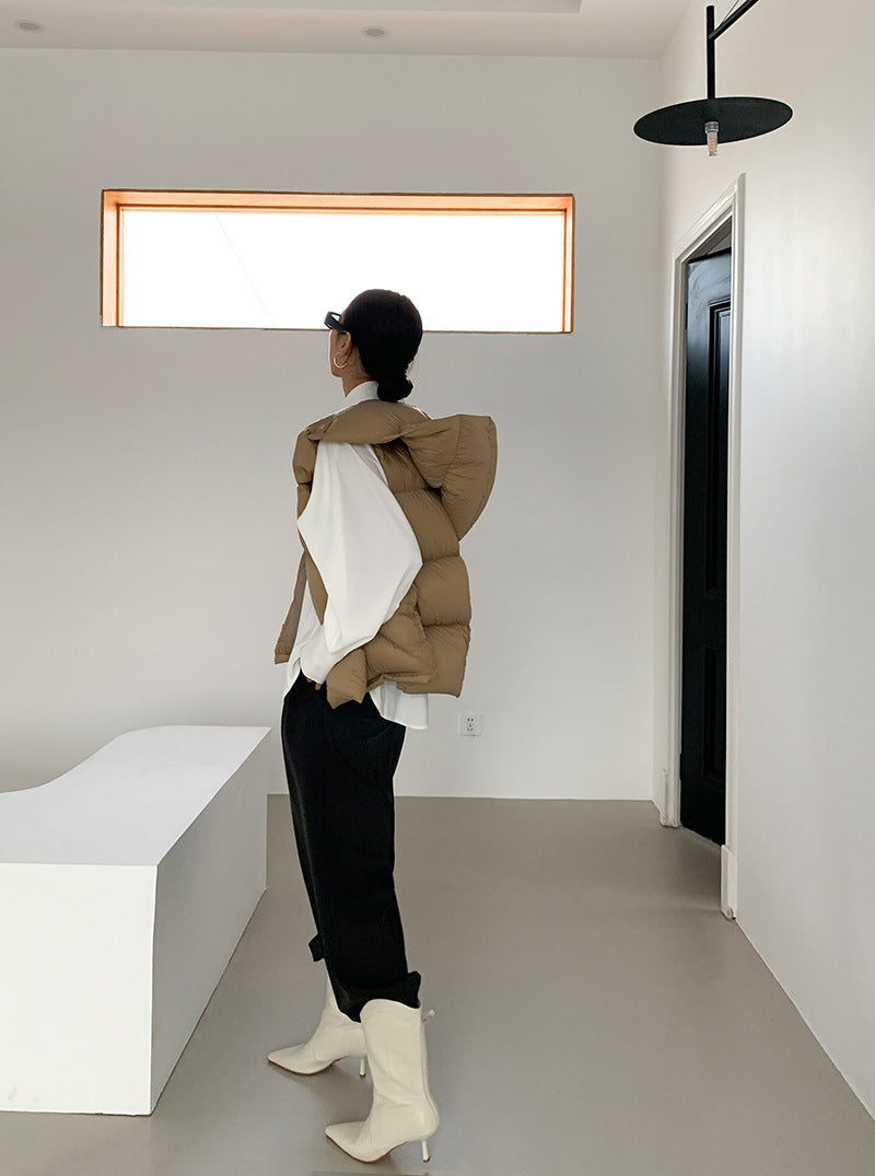 Doudoune Capuche 90% Duvet Canard Blanc Femme — Gilet Décontracté, Hiver 2024