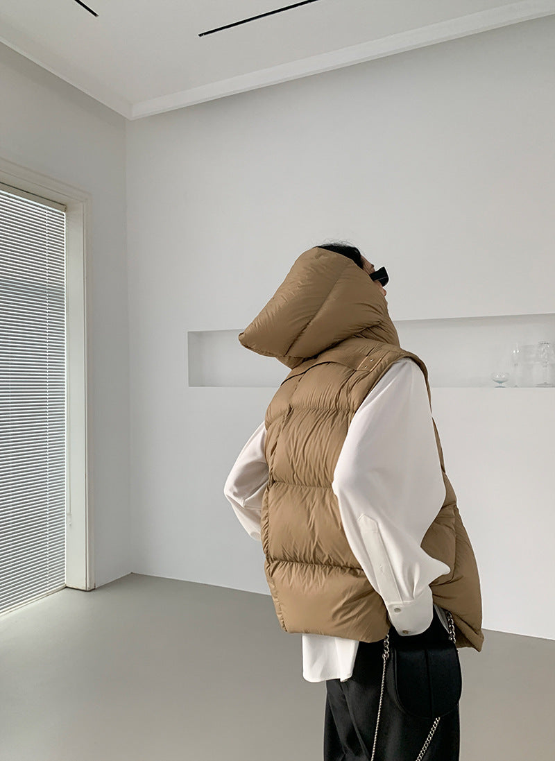 Doudoune Capuche 90% Duvet Canard Blanc Femme — Gilet Décontracté, Hiver 2024