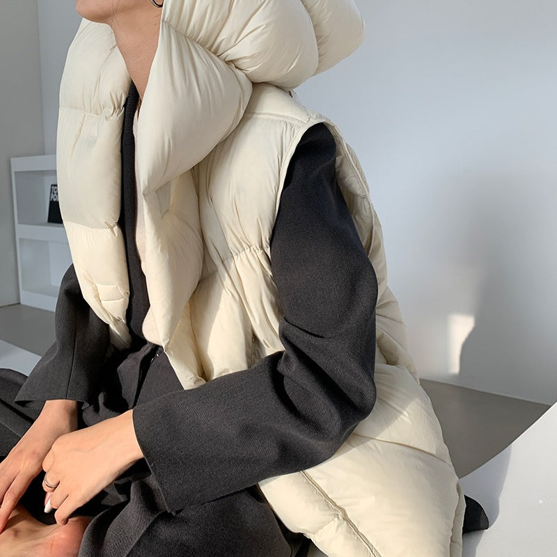 Doudoune Capuche 90% Duvet Canard Blanc Femme — Gilet Décontracté, Hiver 2024