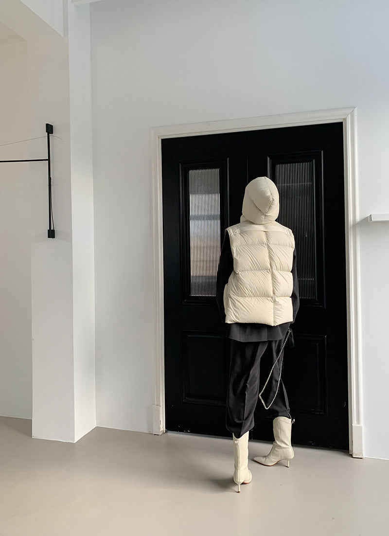 Doudoune Capuche 90% Duvet Canard Blanc Femme — Gilet Décontracté, Hiver 2024