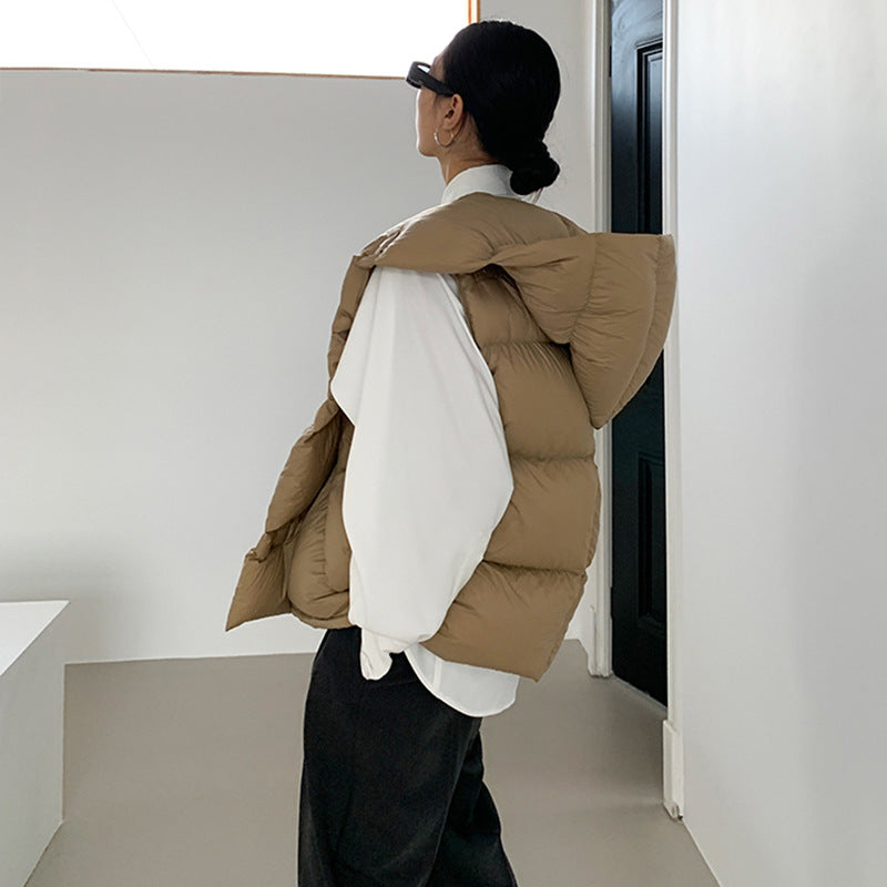 Doudoune Capuche 90% Duvet Canard Blanc Femme — Gilet Décontracté, Hiver 2024