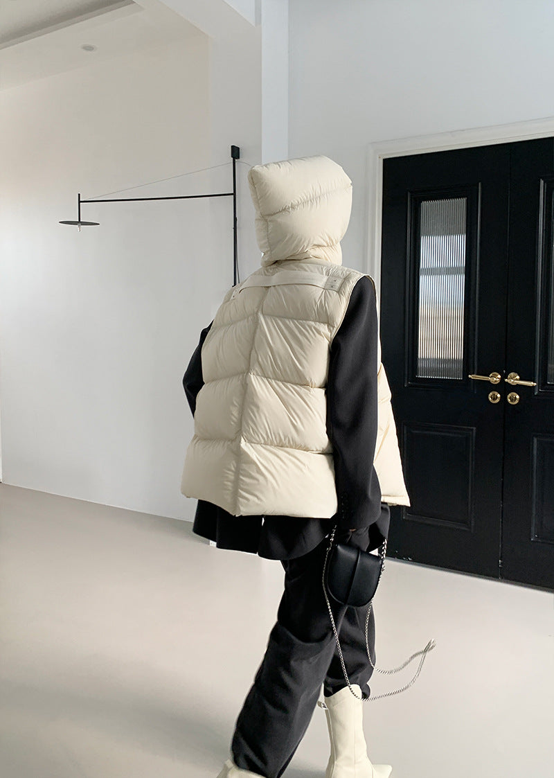 Doudoune Capuche 90% Duvet Canard Blanc Femme — Gilet Décontracté, Hiver 2024
