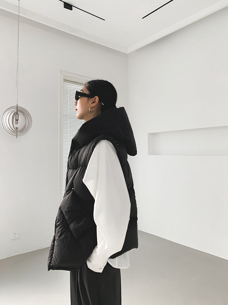 Doudoune Capuche 90% Duvet Canard Blanc Femme — Gilet Décontracté, Hiver 2024