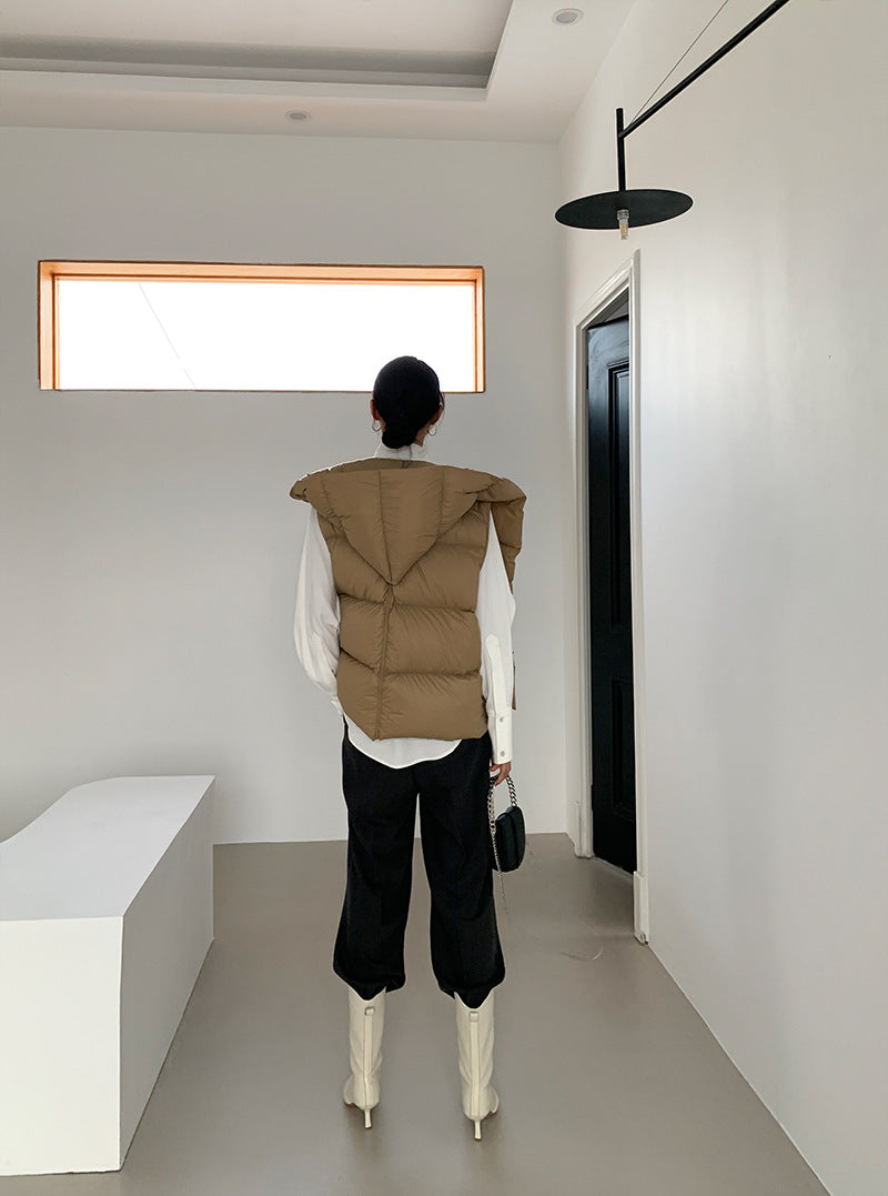Doudoune Capuche 90% Duvet Canard Blanc Femme — Gilet Décontracté, Hiver 2024