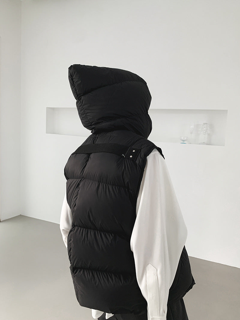 Doudoune Capuche 90% Duvet Canard Blanc Femme — Gilet Décontracté, Hiver 2024