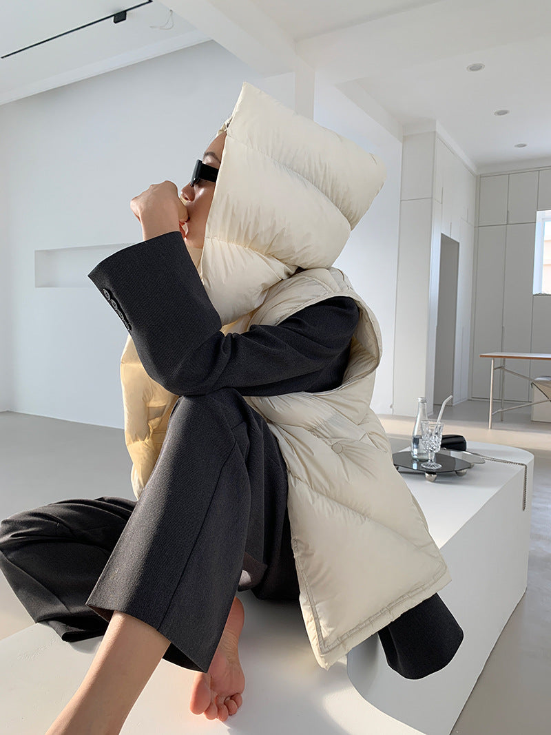 Doudoune Capuche 90% Duvet Canard Blanc Femme — Gilet Décontracté, Hiver 2024