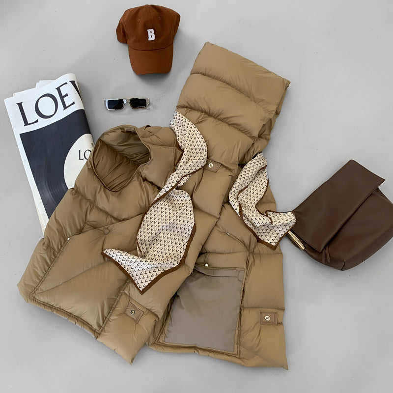 Doudoune Capuche 90% Duvet Canard Blanc Femme — Gilet Décontracté, Hiver 2024