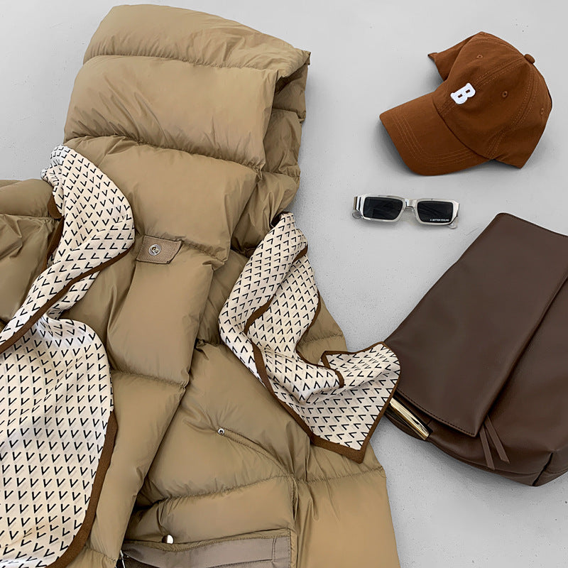 Doudoune Capuche 90% Duvet Canard Blanc Femme — Gilet Décontracté, Hiver 2024