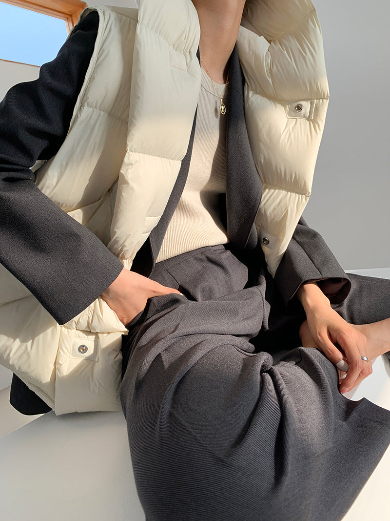 Doudoune Capuche 90% Duvet Canard Blanc Femme — Gilet Décontracté, Hiver 2024