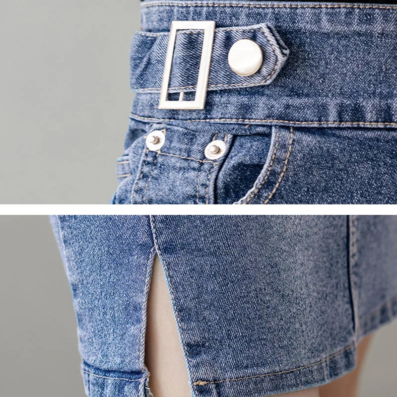 Otoño 2025 talla grande falda para mujer cintura alta talla grande abertura negro o azul denim faldas moda coreana delgada falda femenina