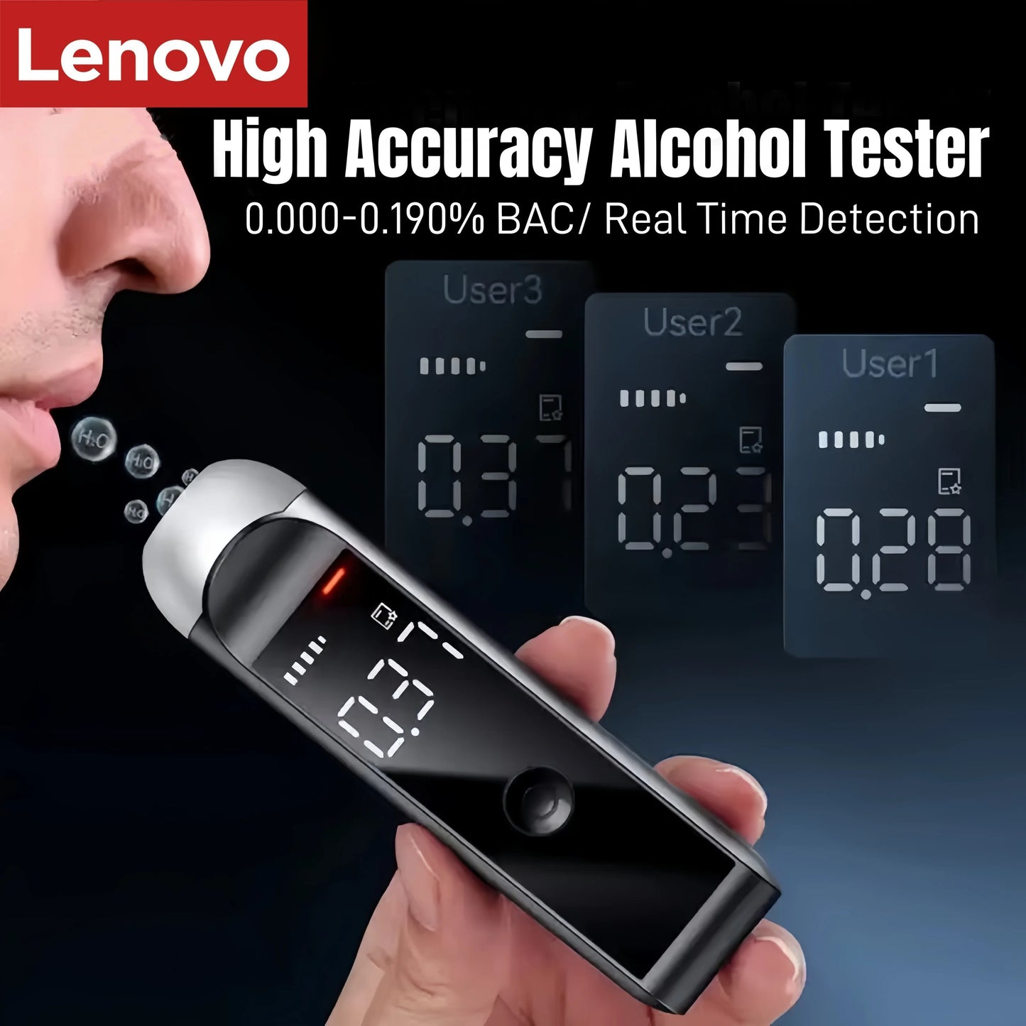 Alcoholímetro profesional Lenovo de alta precisión, pantalla digital portátil, seguridad del conductor de vehículos de motor, respuesta rápida en tiempo real