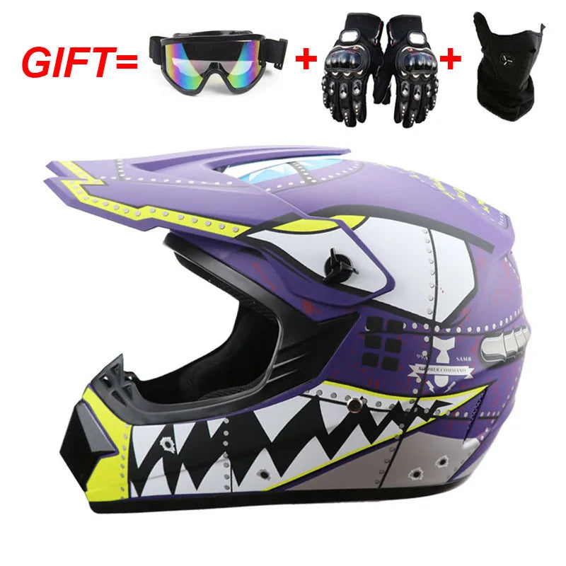 Casco completo de moto para niños, cascos de motocross para niños, gafas de moto todoterreno, guantes de protección para ciclismo