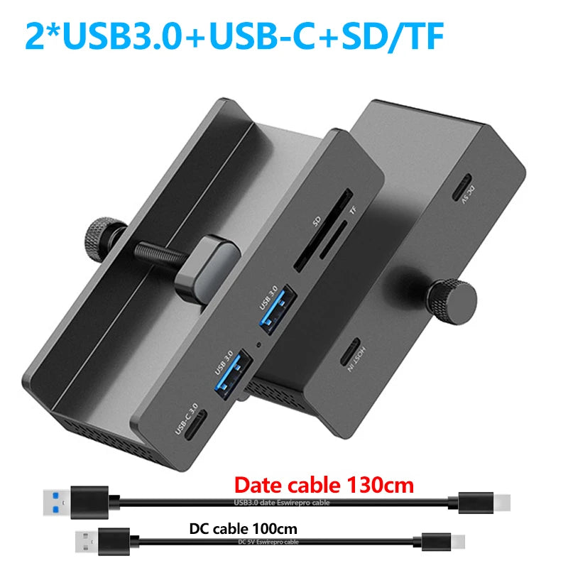 Abrazadera de concentrador USB de 10 Gbps, adaptador divisor USB3.2/3.0/2.0, estación de acoplamiento externa de múltiples clips para iMac Macbook Lenovo, accesorios para computadora de escritorio