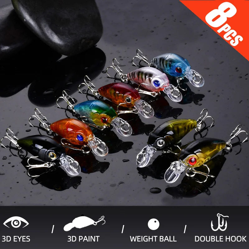 8 pièces Kit de leurre de pêche manivelle appât méné flottant appât artificiel appât de pêche en surface