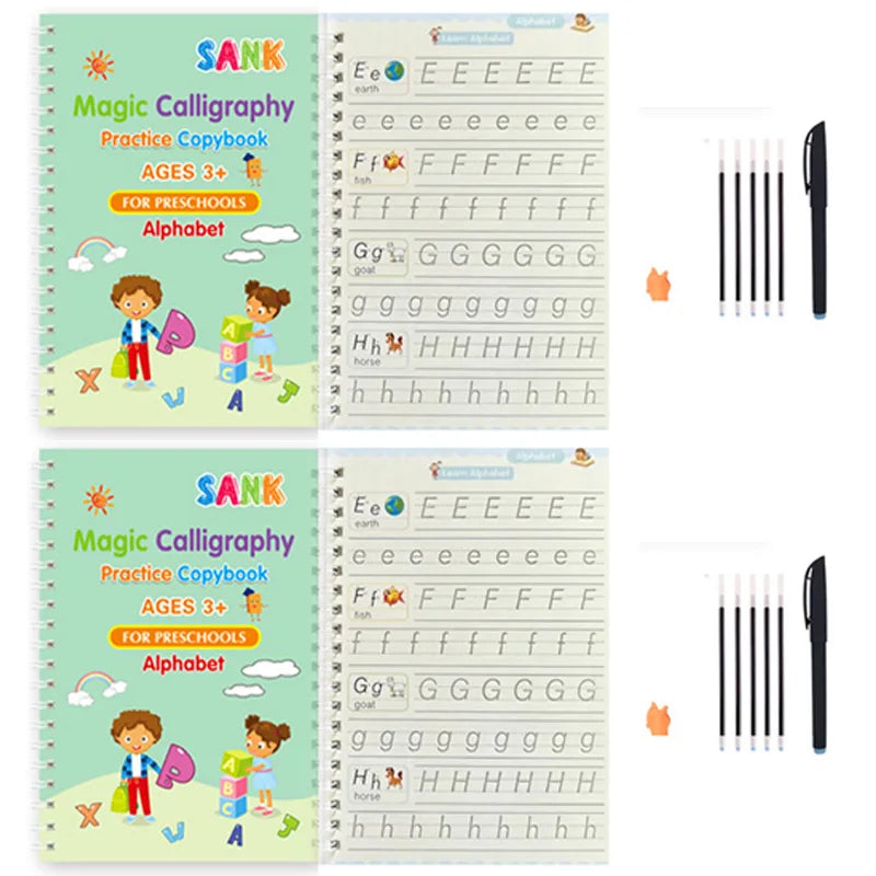 Cahier de pratique magique pour enfants — stylo, calligraphie, écriture réutilisable, préscolaire