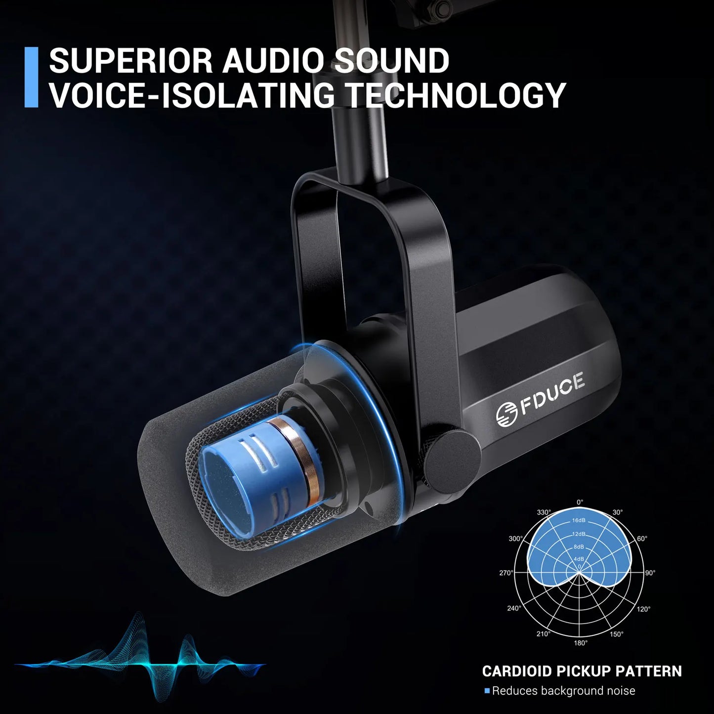 FDUCE SL40X – Microphone dynamique XLR avec bras, sortie casque et isolation phonique pour PC et PS4/5