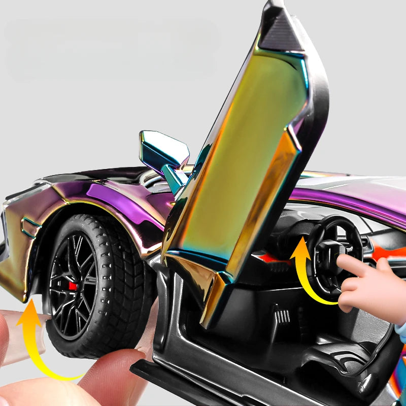 Simulación 1:24 Lamborghini Revuelto Supercoche con luz y sonido para niños, regalo de cumpleaños, coche en miniatura, decoración del hogar