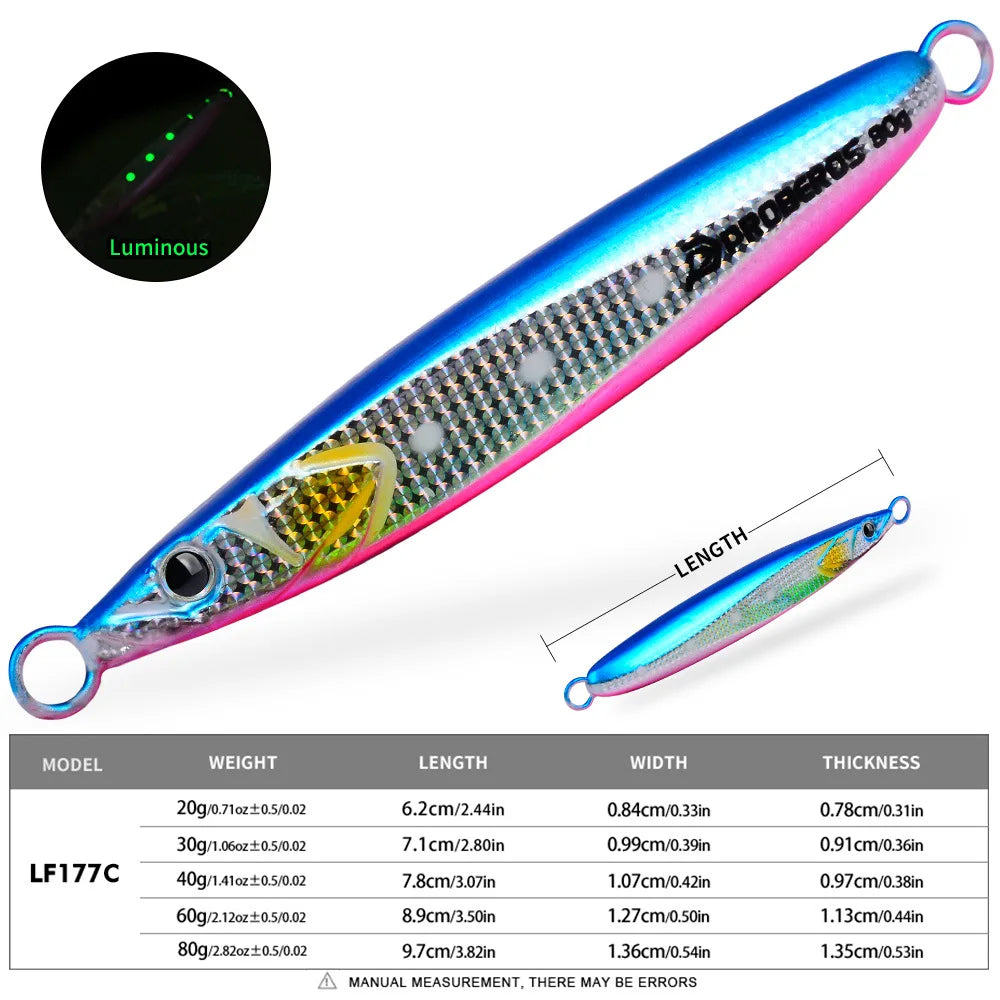 Leurre de pêche en métal lumineux LHFSH, appât dur 20g-80g à coulée lente avec hameçons triples pour la pêche au bar et au thon