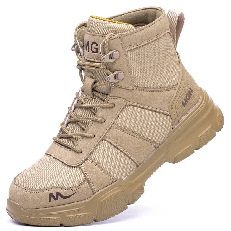 Men's Waterproof Safety Work Boots, Steel Toe Shoes, Anti-Impact and Puncture-Resistant, Tactical Hiking Boots for Outdoor Adventure
