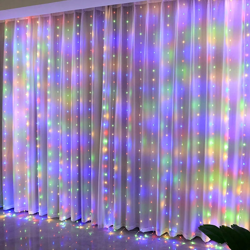 Cortina de luces LED con control remoto USB, 8 modos, decoración navideña para el hogar, vacaciones, Año Nuevo