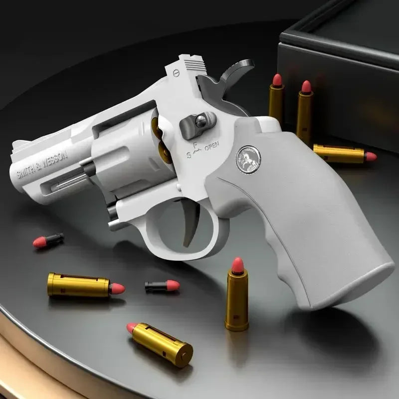 Lanceur revolver jouet à tir continu — fléchettes souples, enfants et adultes, jeu en plein air