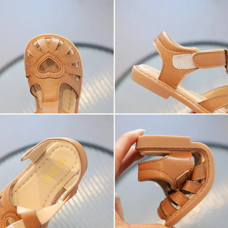 Niñas lindas sandalias de cuero planas descalzas de verano Zapatos de fiesta de princesa para niños pequeños con fondo suave