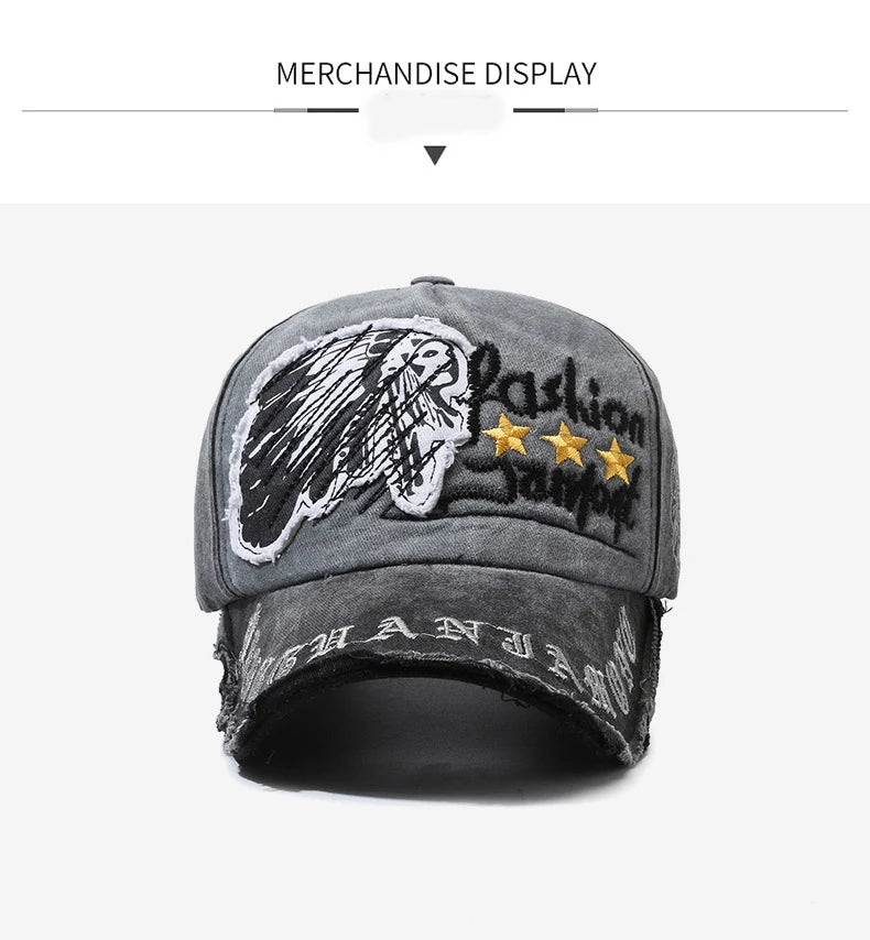 Gorra de béisbol retro desgastada informal para deportes al aire libre para cuatro estaciones, gorra de sol de primavera y otoño, gorra bordada con letras para hombres
