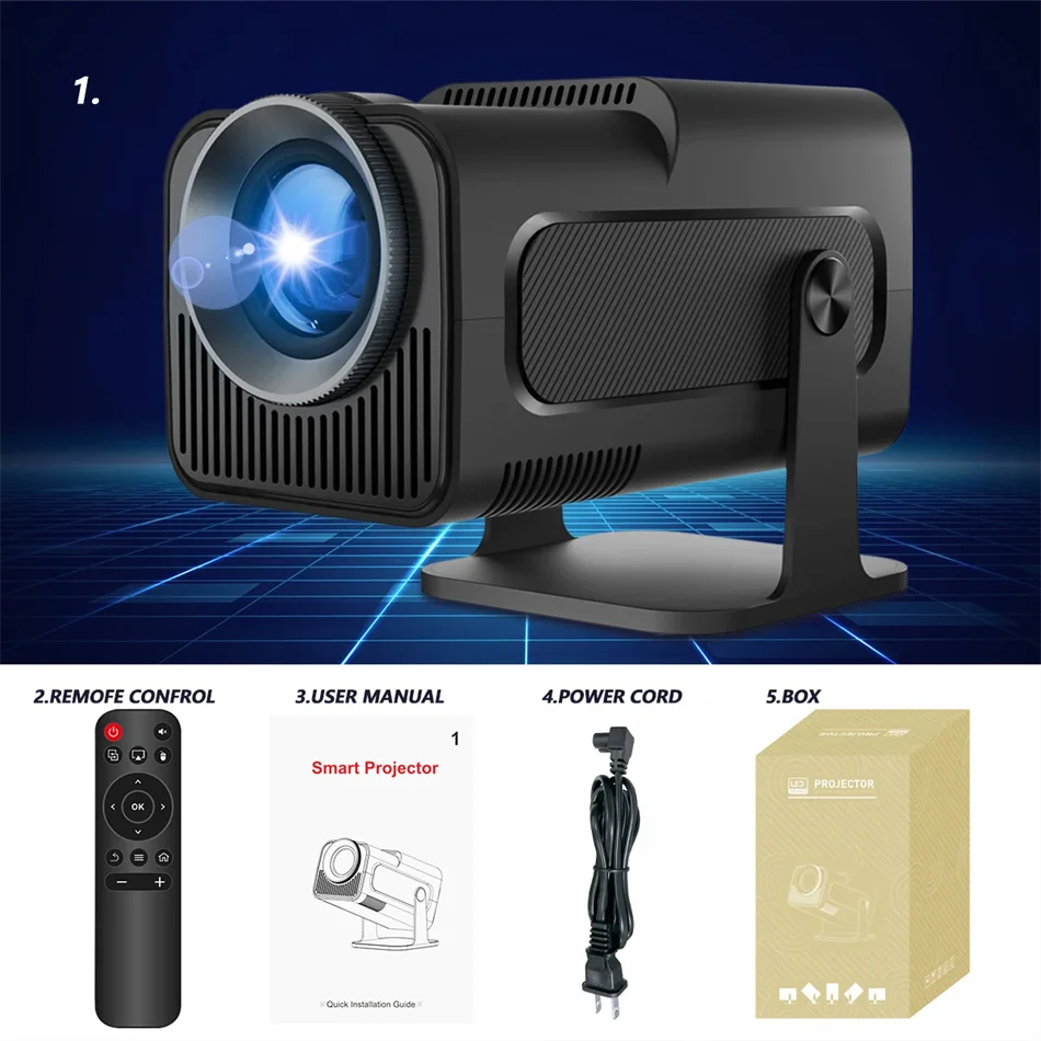Android 11 4K Projector 2025, Native 1080P Resolution, 390 ANSI, HY320 Mini, Dual Wifi6, BT5.0, 1920*1080P, Portable Cinema, Upgraded HY300 Projector